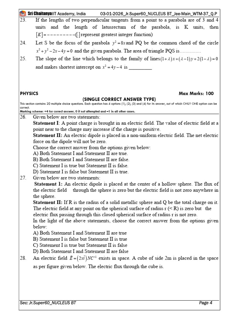 JEE Main Physics & Math Question Paper | PDF | Sphere | Perpendicular