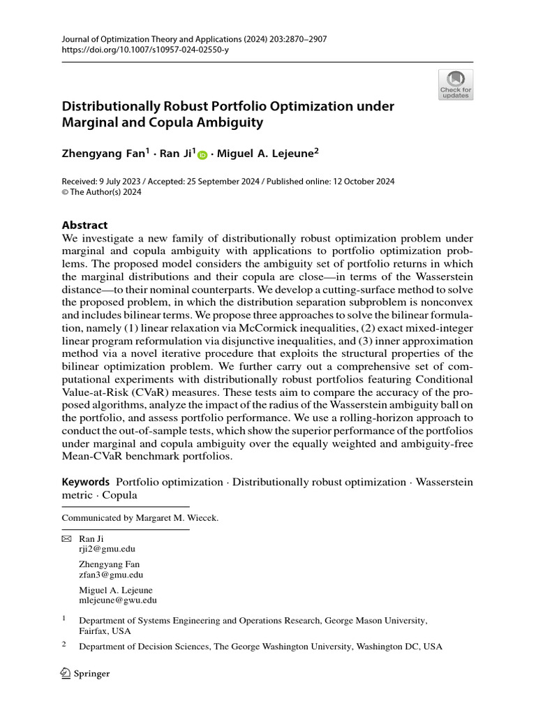 Robust Portfolio Optimization with Copulas | PDF | Mathematical ...