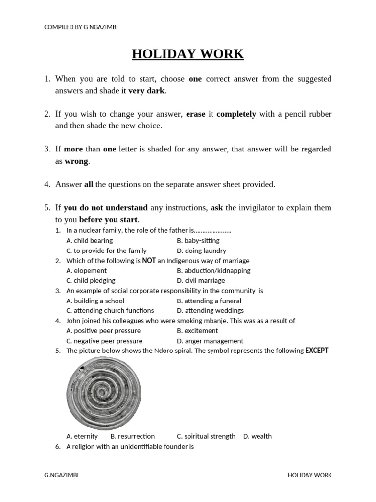 Holiday Work: Educational Quiz Questions | PDF | Hijab | Zimbabwe