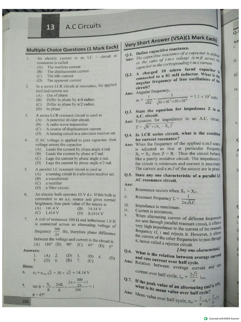 13- A.C Circuits (2020-24) | PDF