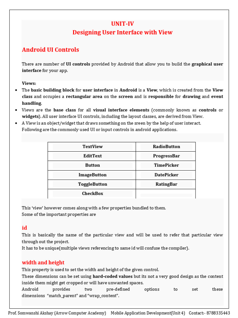 Android UI Controls and Attributes Guide | PDF | User Interface ...