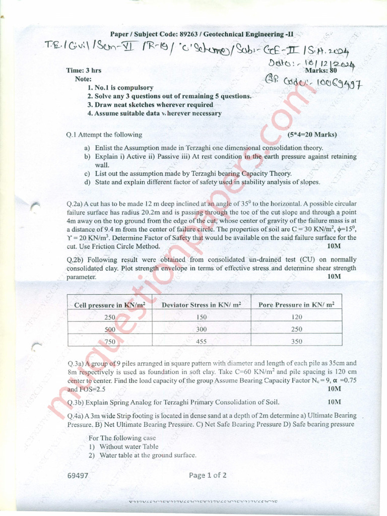 Be Civil Engineering Semester 6 2024 December Geotechnical Engineering ...