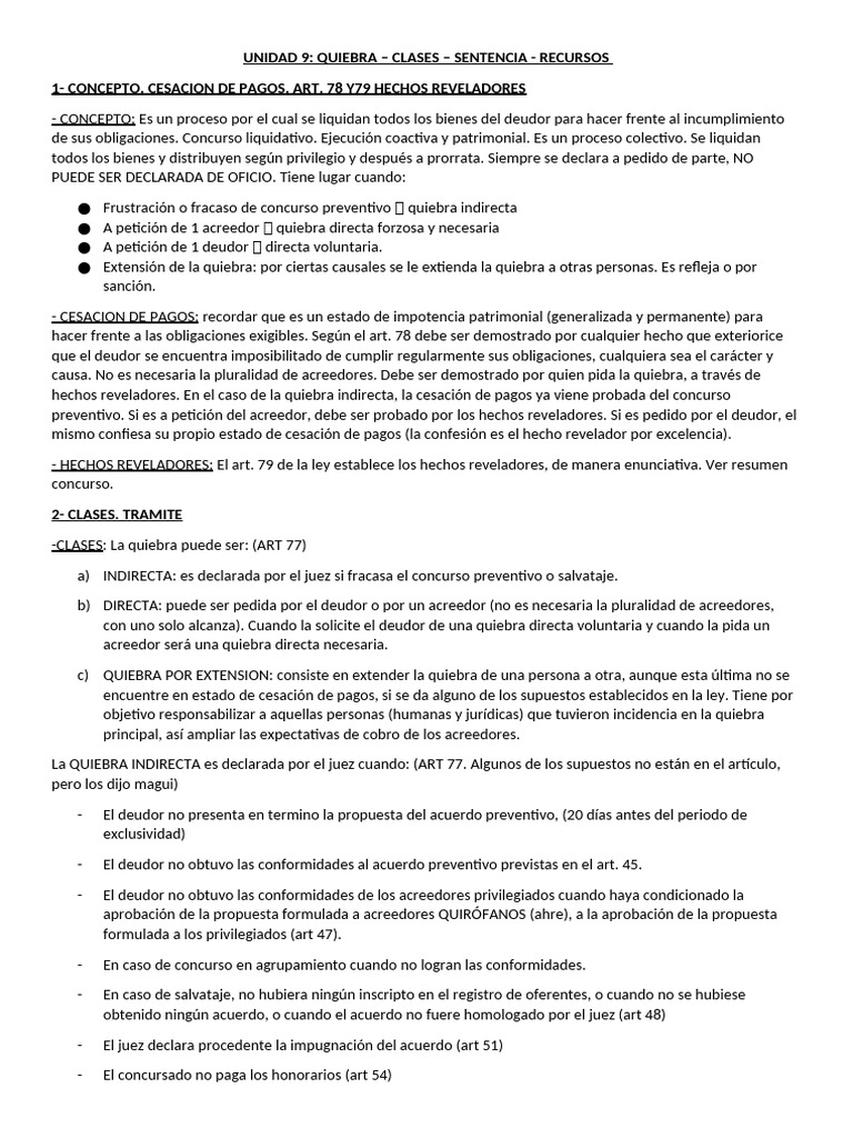 Clases y Proceso de Quiebra Legal | PDF | Bancarrota | Sentencia (ley)