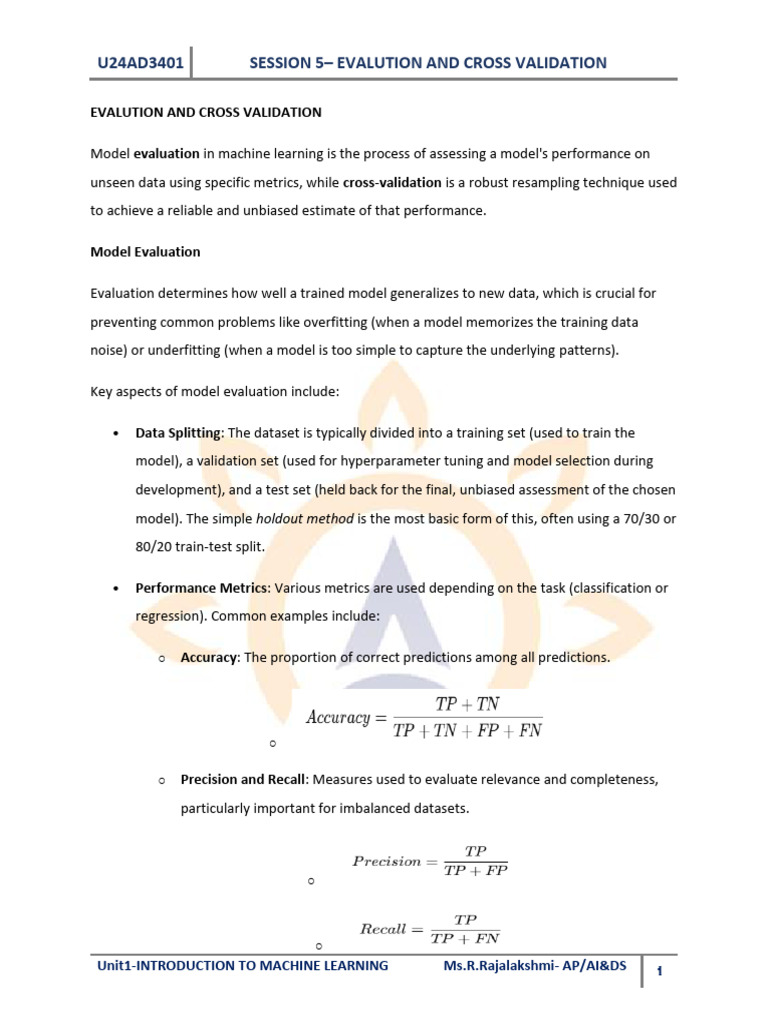 Machine Learning Model Evaluation Guide | PDF | Cross Validation ...
