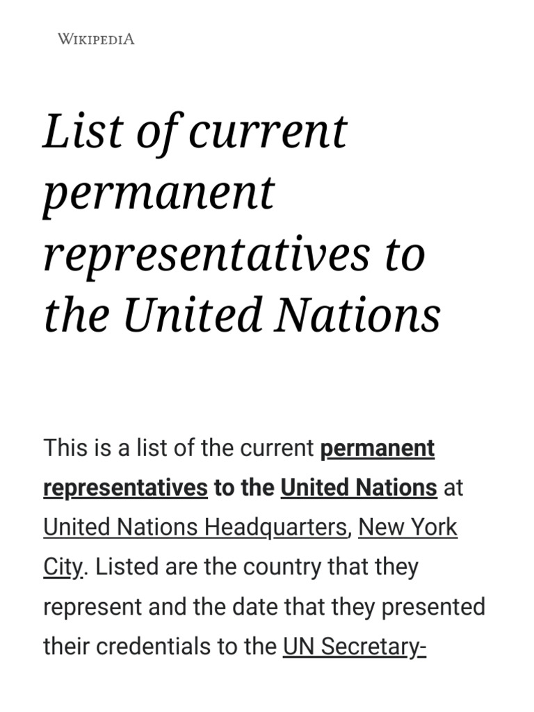 Current UN Permanent Representatives List | PDF | International ...