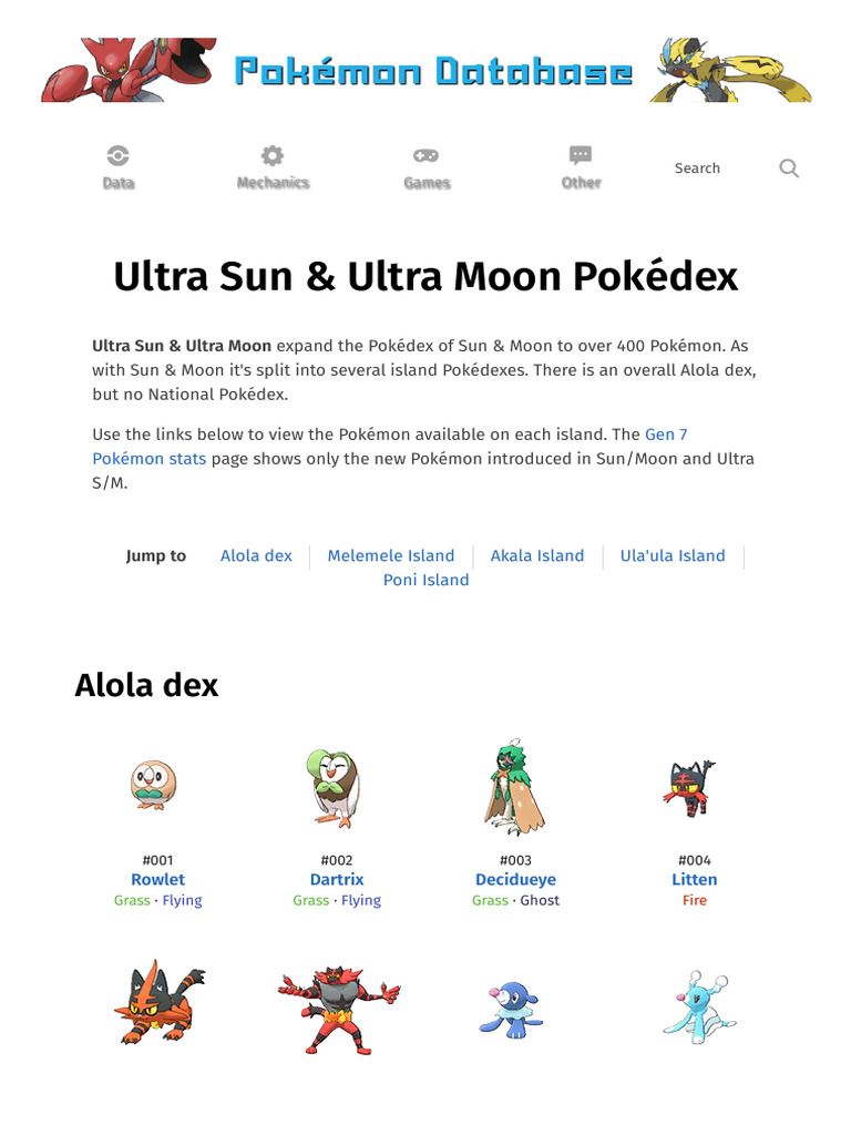 Ultra Sun & Moon Pokémon Guide | PDF | Pokémon