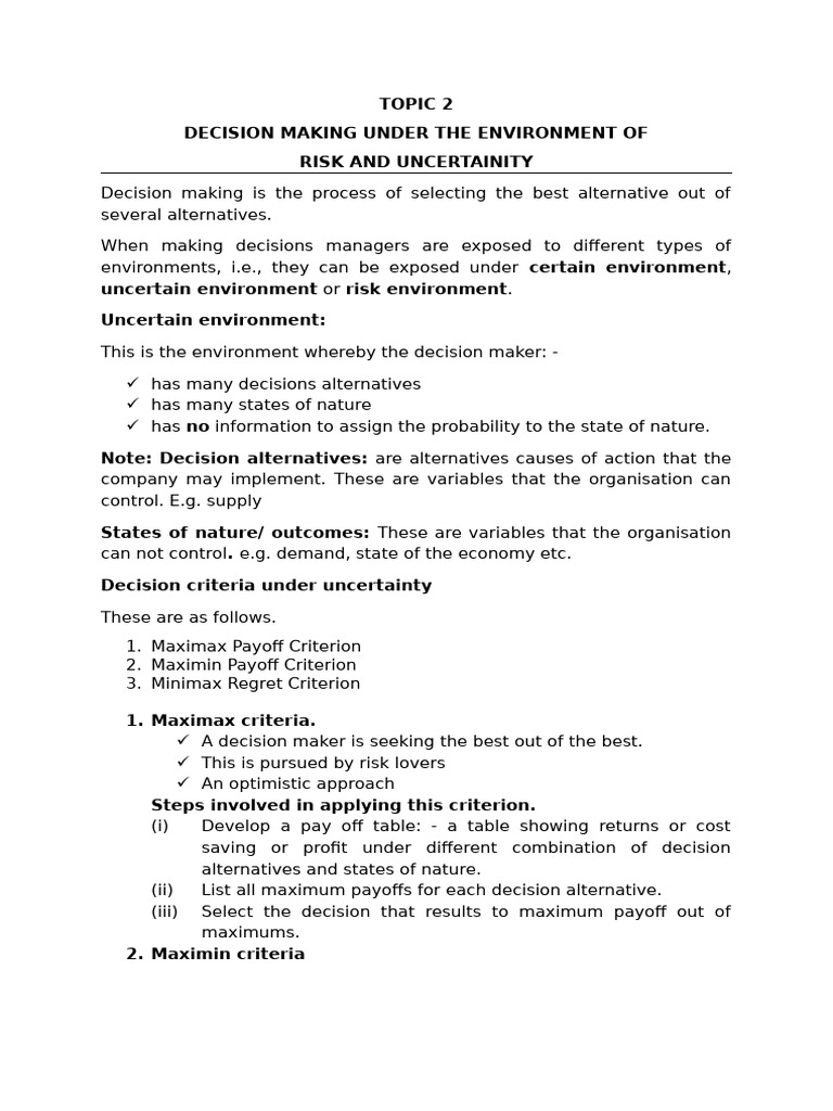Decision Making in Risky Environments | PDF | Risk