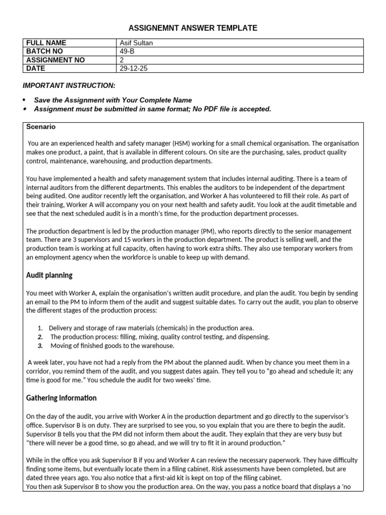Health and Safety Audit Report Template | PDF | Occupational Safety And ...