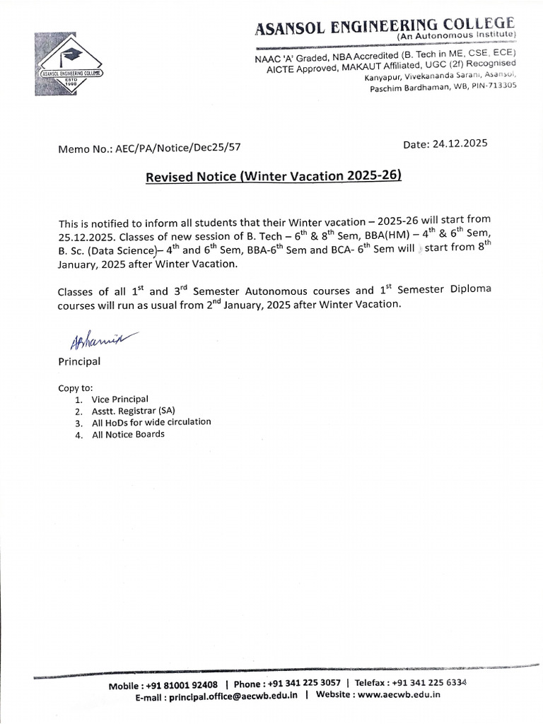 Revised Notice - Winter Vacation - 2025-26 | PDF
