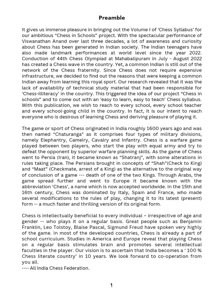 Chess Syllabus for Schools Initiative | PDF | Chess | Traditional Games