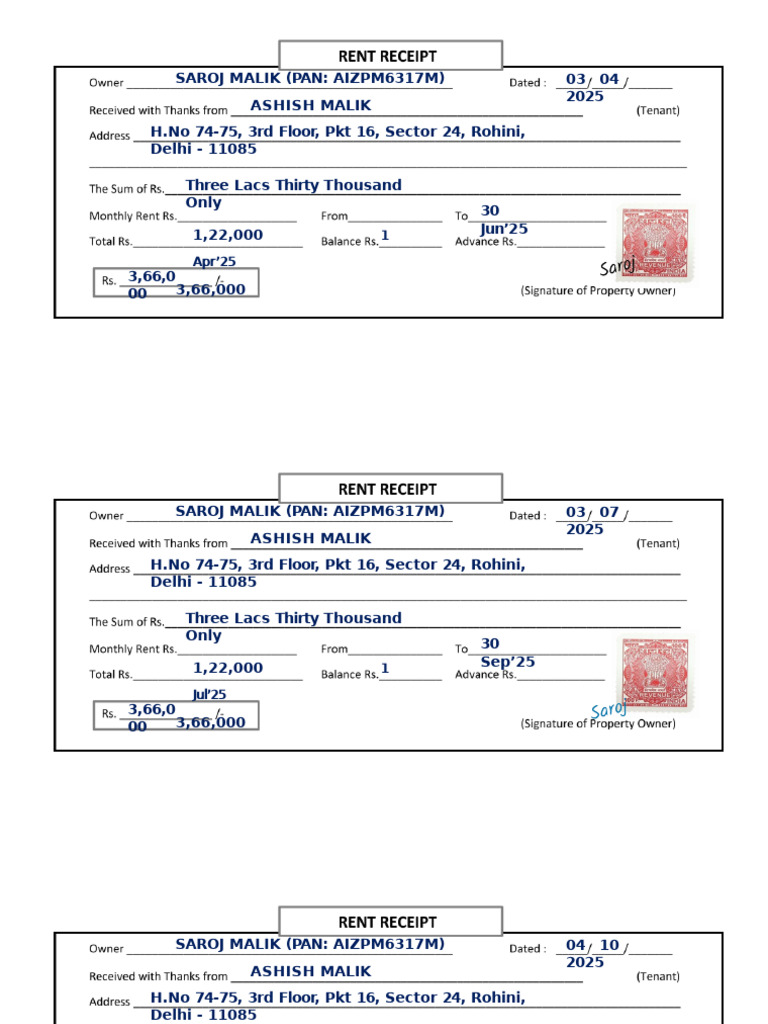 Rent Receipt 25-26 | PDF