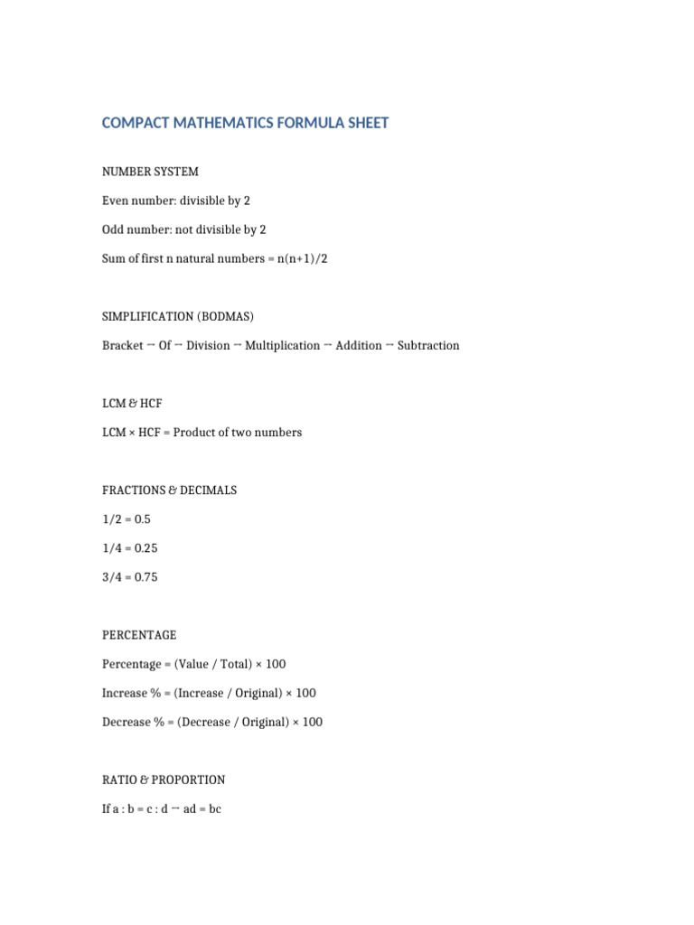 Essential Math Formula Reference Sheet | PDF