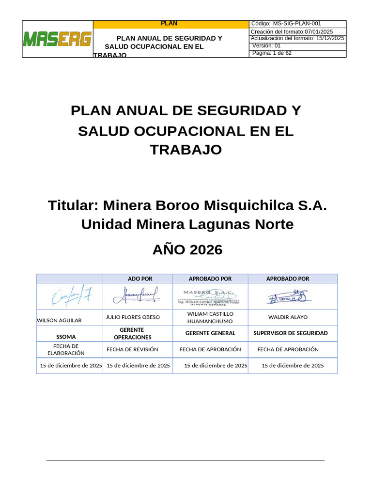 Plan Anual de Seguridad 2026 | PDF | Seguridad y salud ocupacional ...