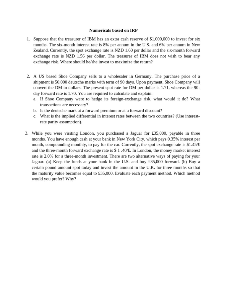 IRP Numerical Problems and Solutions | PDF