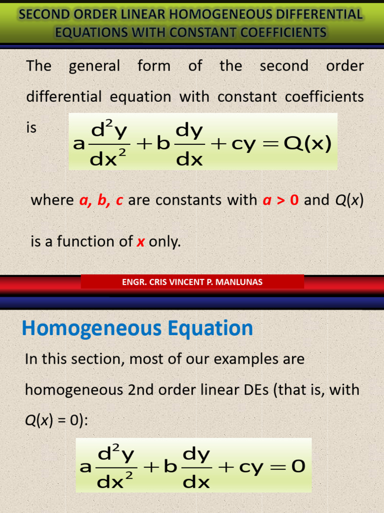 Em 2a1 Notes8 (2nd Order Homogeneous Linear d.e. ) | PDF | Equations ...