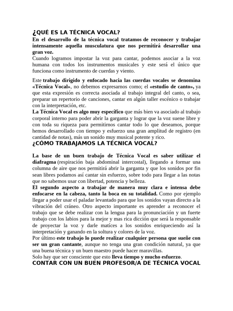 2-Qué Es La Técnica Vocal | PDF | Canto