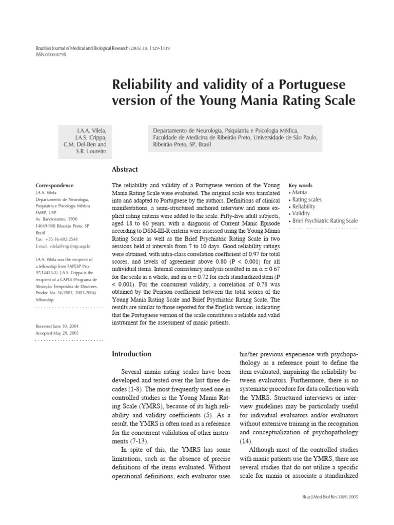 YMRS - Reliability and Validity of a Portuguese Version of the Young ...