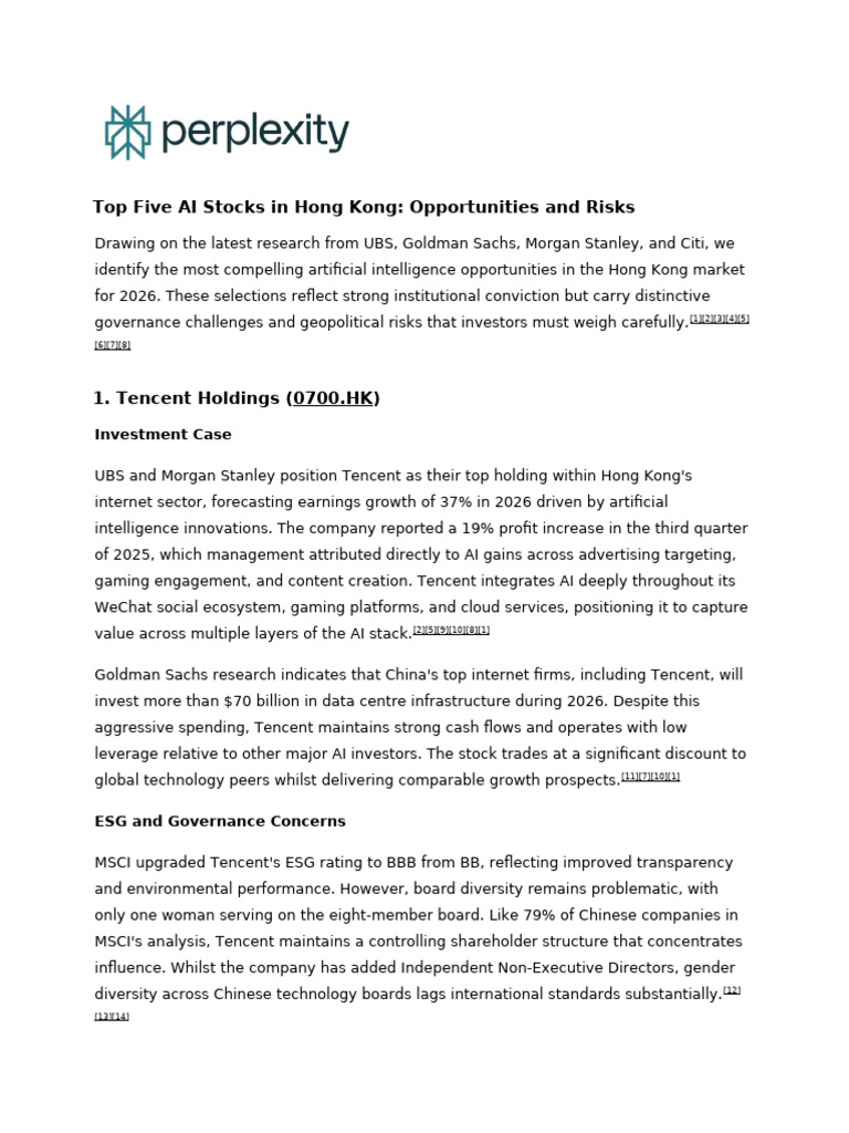 Top Five AI Stocks in Hong Kong | PDF | Artificial Intelligence |  Intelligence (AI) & Semantics