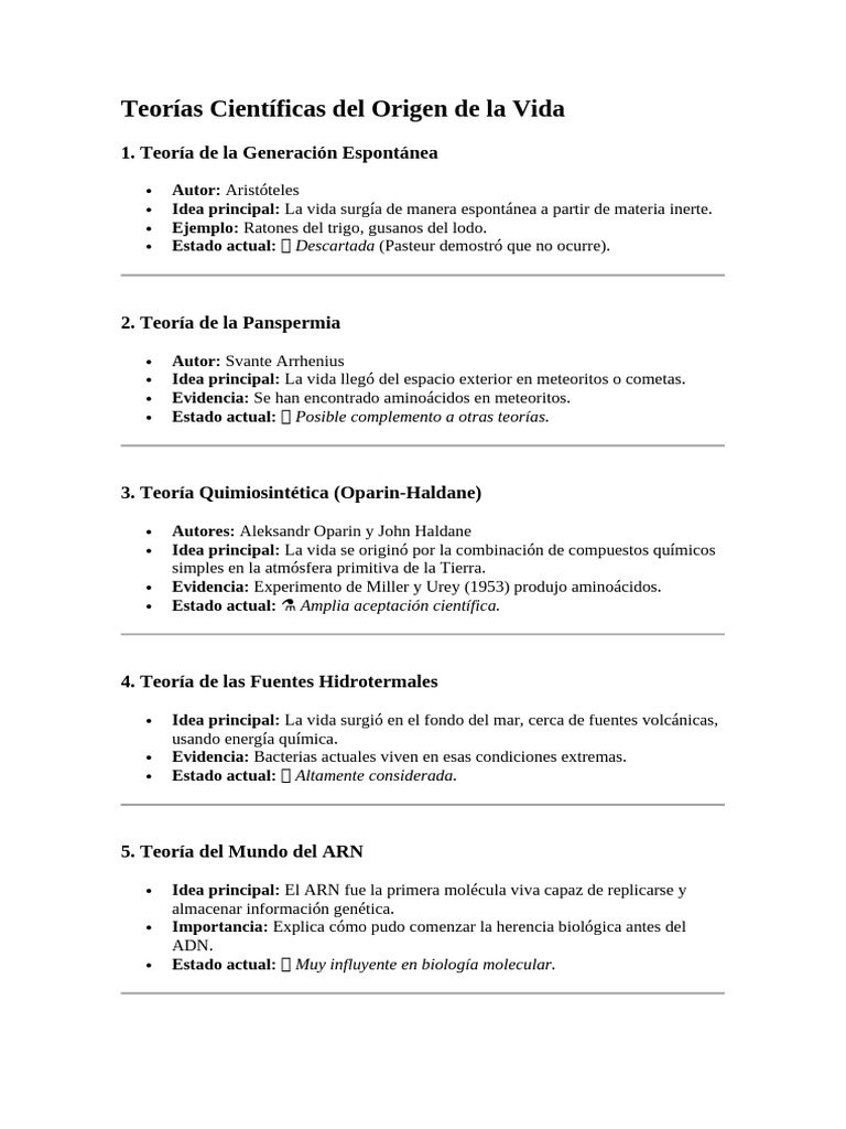 Teorías Científicas Del Origen de La Vida | PDF