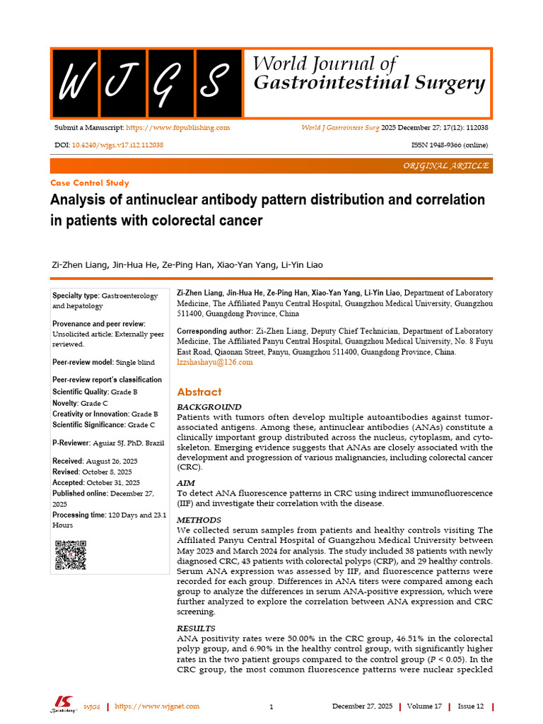 Analysis of antinuclear antibody pattern distribution and correlation ...