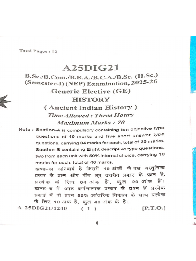 BSC 1st Semester Acciant Indian History From | PDF