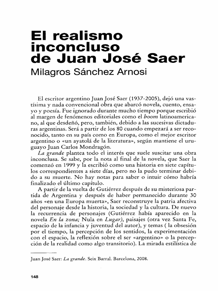 El Realismo Inconcluso de Juan Jose Saer | PDF | Novelas