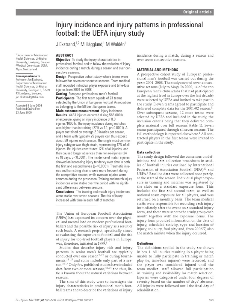 Ekstrand Et Al. (2015) Injury Incidence and Injury Patterns in ...