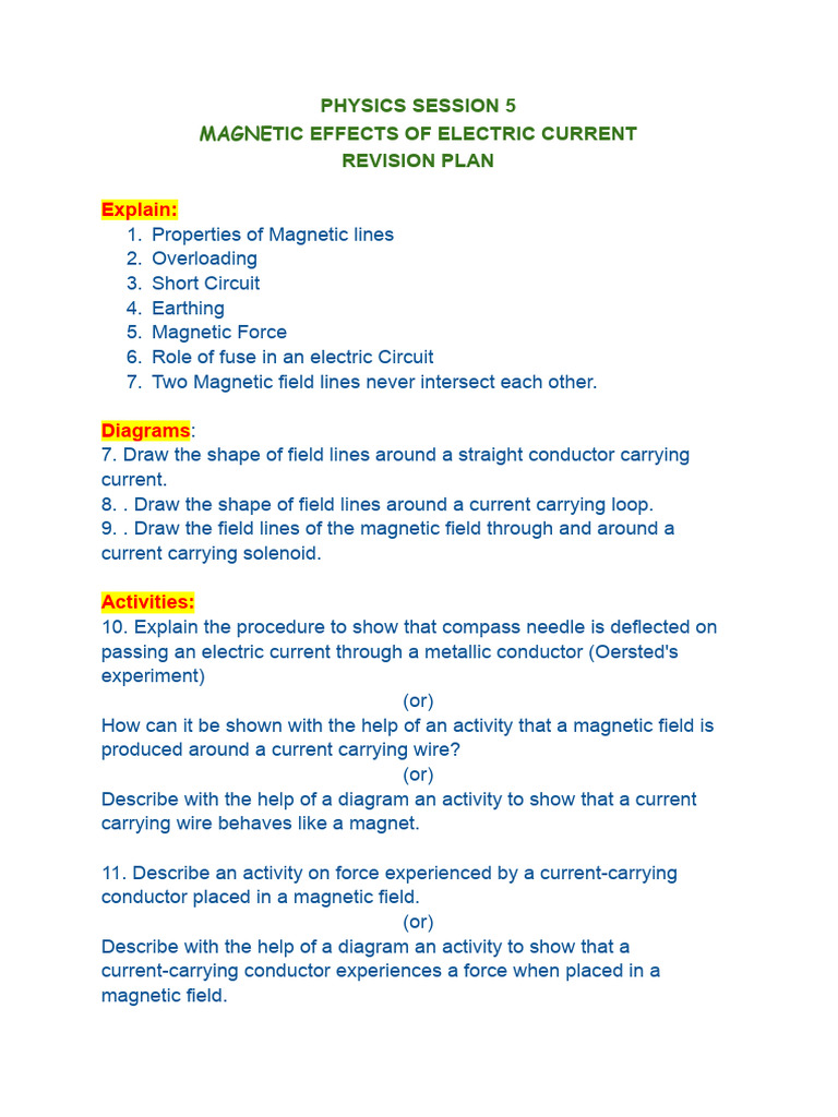 Magnetic Effects of Electric Current Guide | PDF