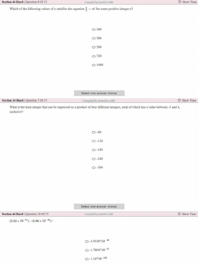 GRE Math Problem Set Overview | PDF | Numbers | Algebra