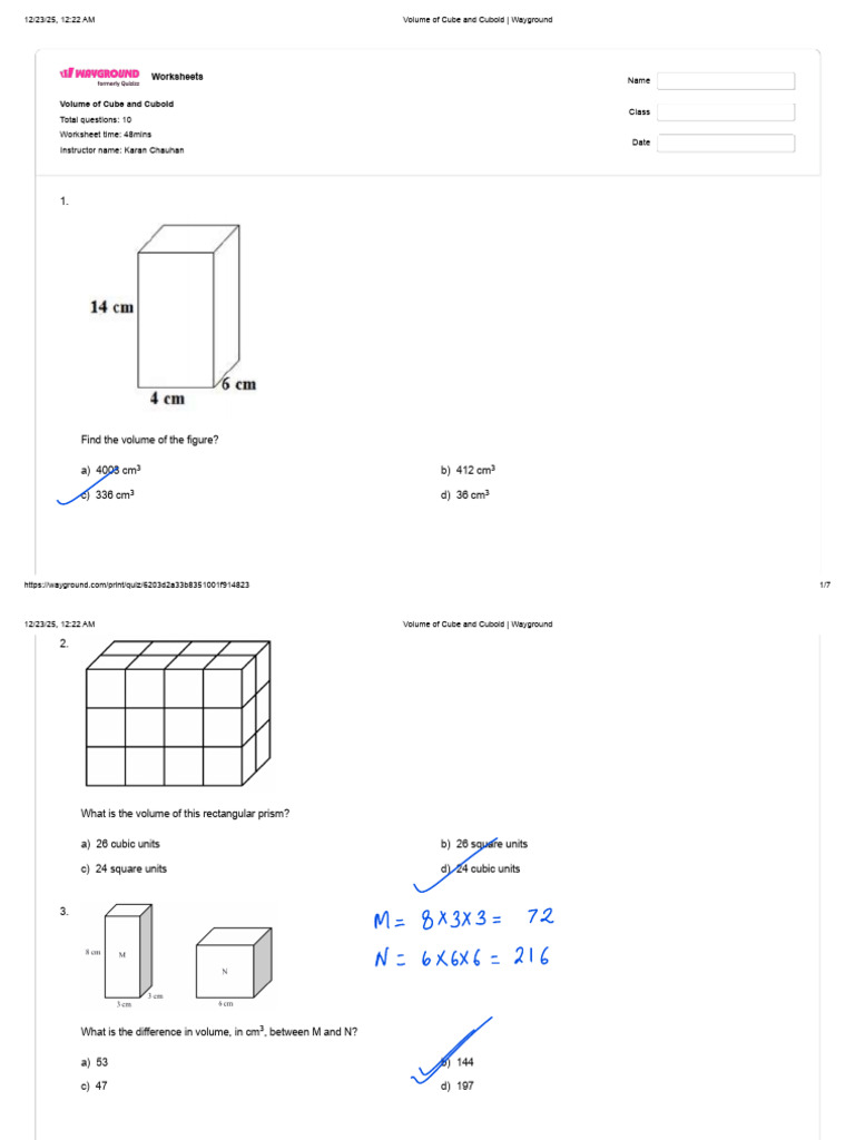 Volume Worksheets for Cube & Cuboid | PDF | Volume | Chess Openings