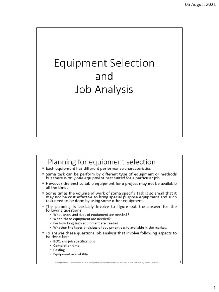 Chapter 4 Selection of Construction Equipment | PDF