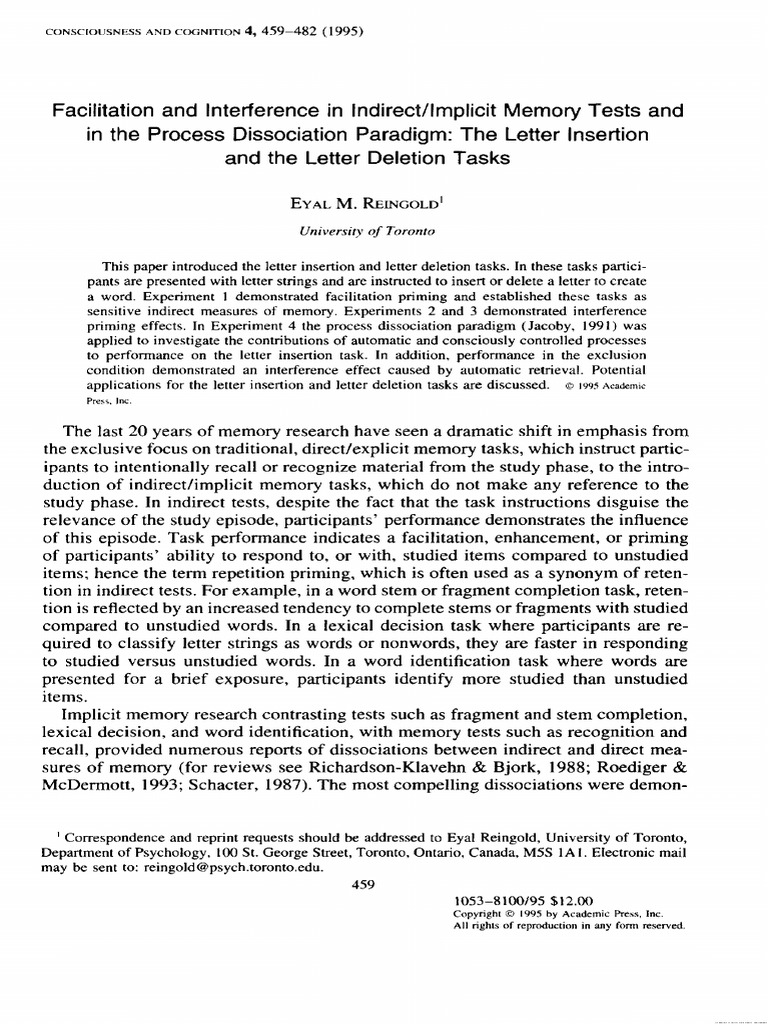 Facilitation and Interference in Indirect Implicit Memory Te 1995 ...