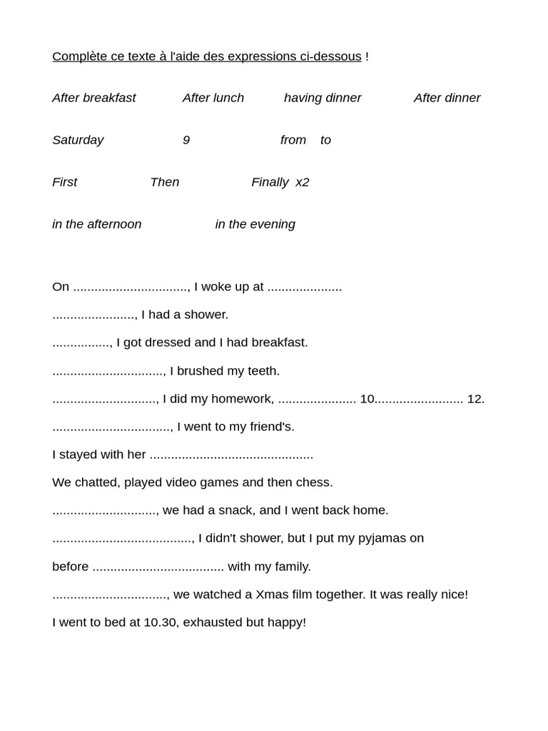 Daily Routine Writing Exercise | PDF