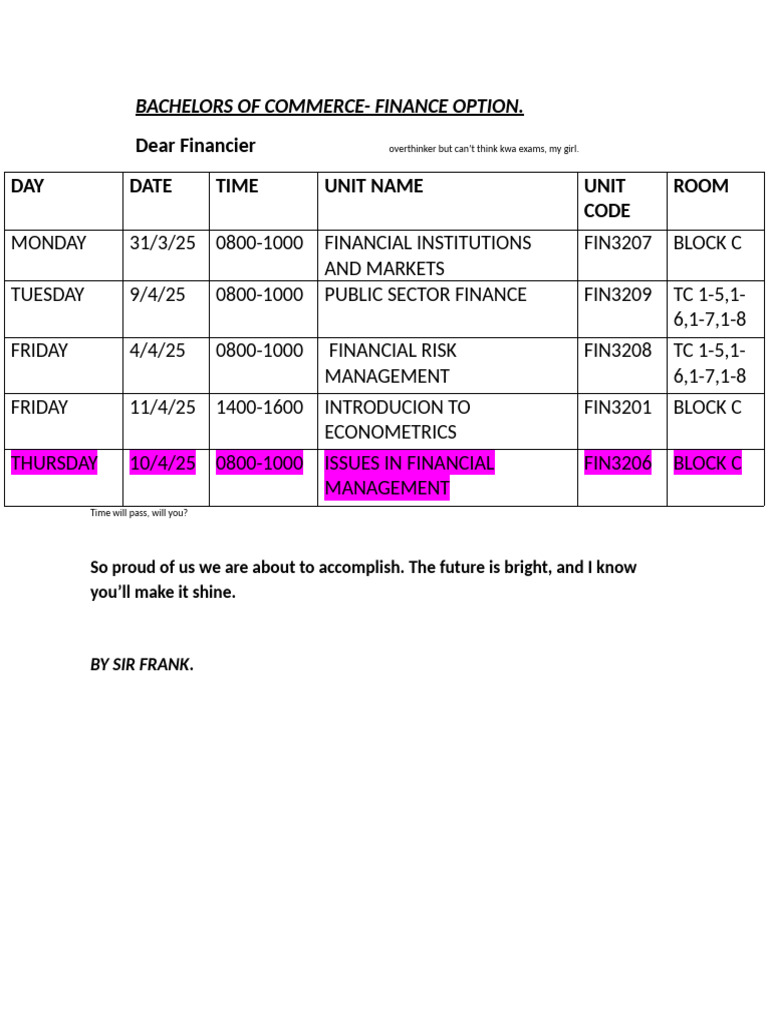 BCom Finance Exam Schedule 2025 | PDF