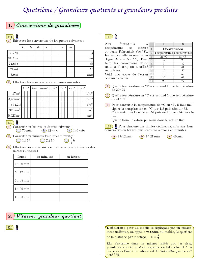 Conversions de grandeurs et vitesses | PDF | Vitesse | Kilogramme