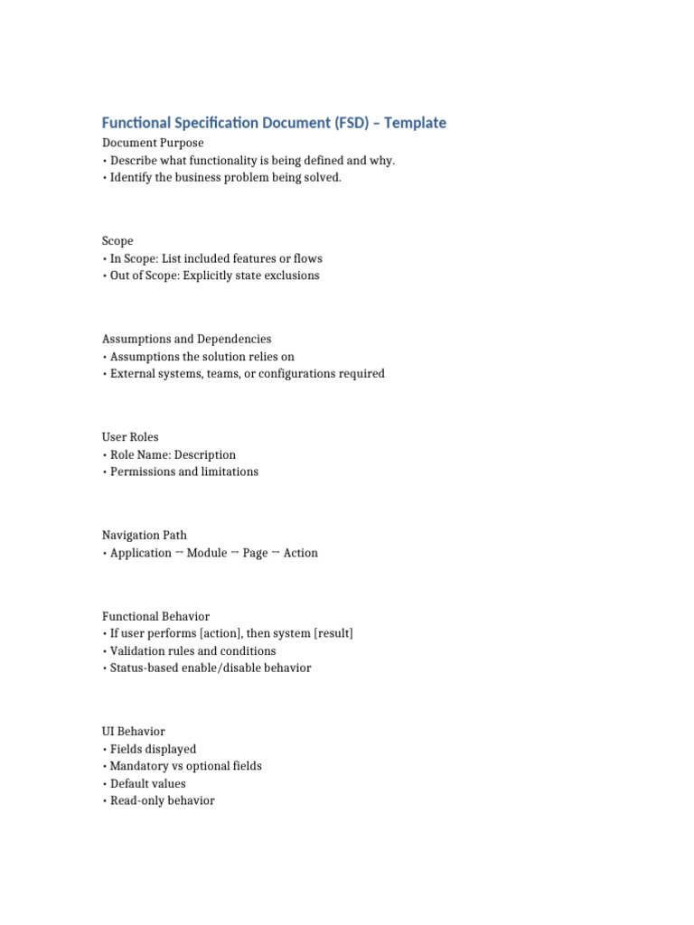 FSD Template for Functional Specifications | PDF