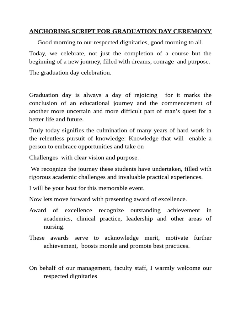 Graduation Day Ceremony Anchoring Script | PDF