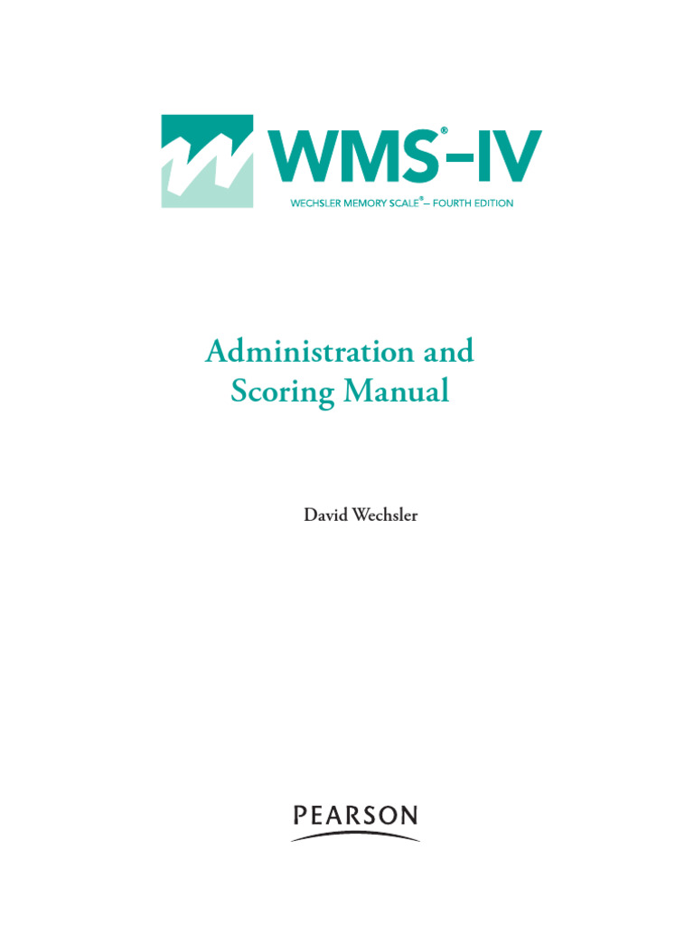 Wechsler Memory Scale IV Manual | PDF | Wechsler Adult Intelligence ...