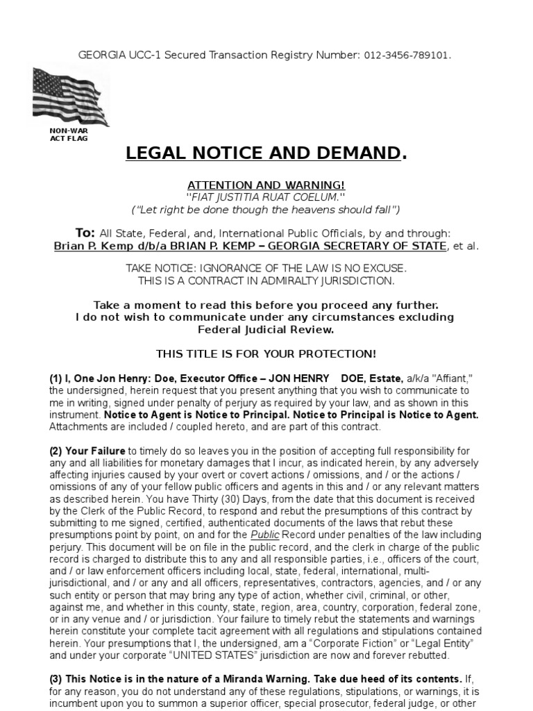 Legal Notice and Demand-Template  Notary Public  Law Of 