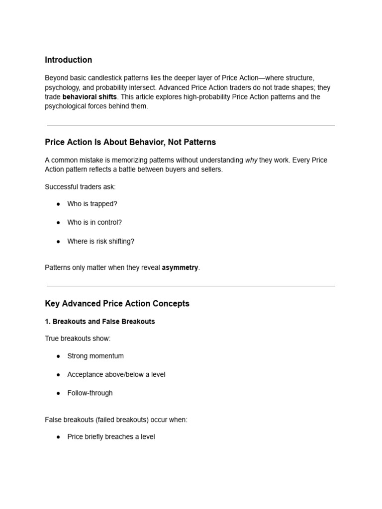 Advanced Price Action Trading Insights | PDF | Behavioural Sciences ...