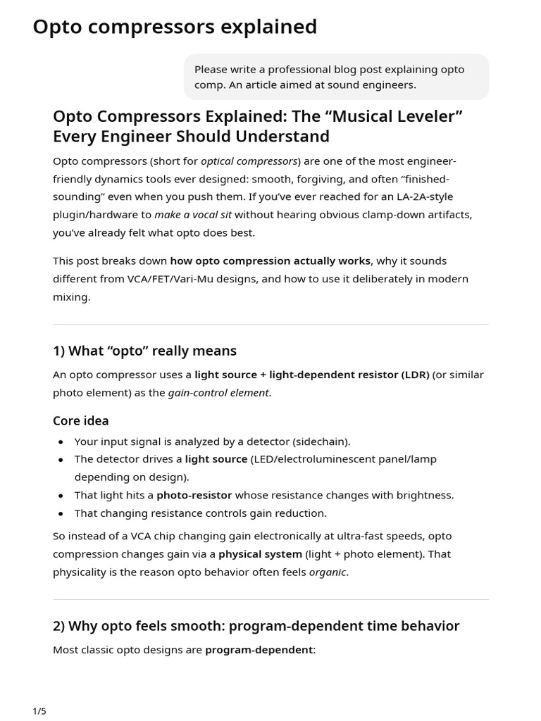 Opto Compressors Explained | PDF | Sound Production Technology | Sound