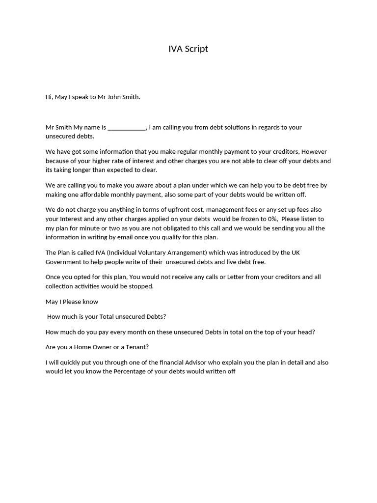 IVA Debt Relief Call Script | PDF