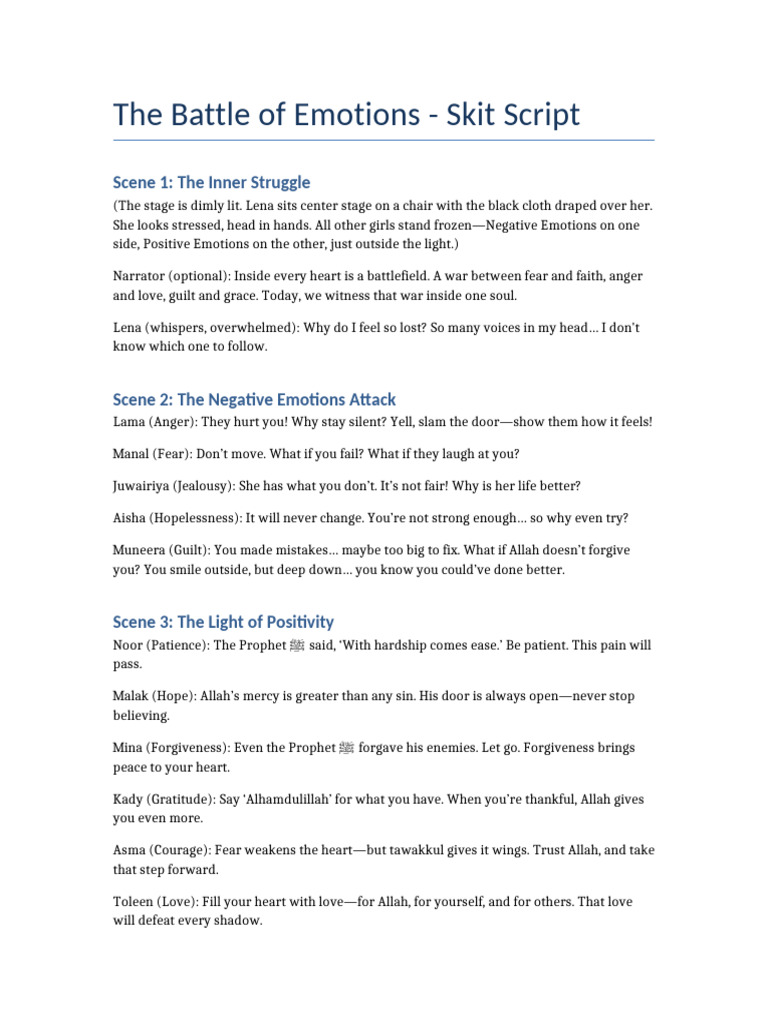 Emotions Battle Skit Script | PDF