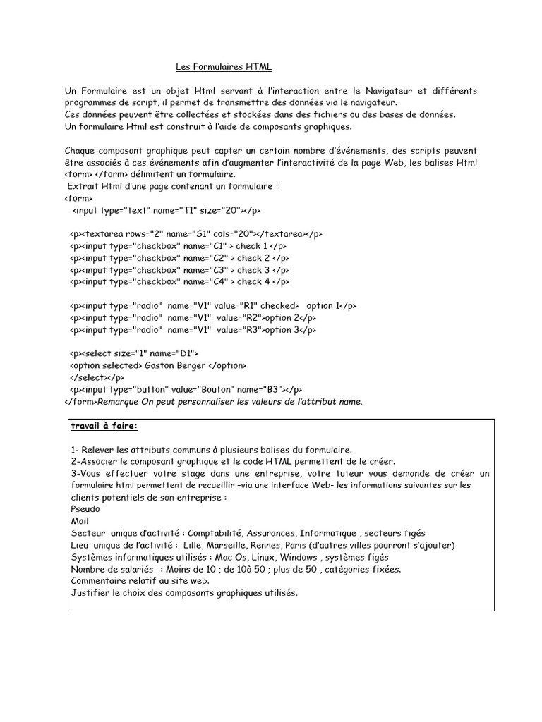 Introduction aux Formulaires HTML et CSS | PDF | Html | Langage de balisage