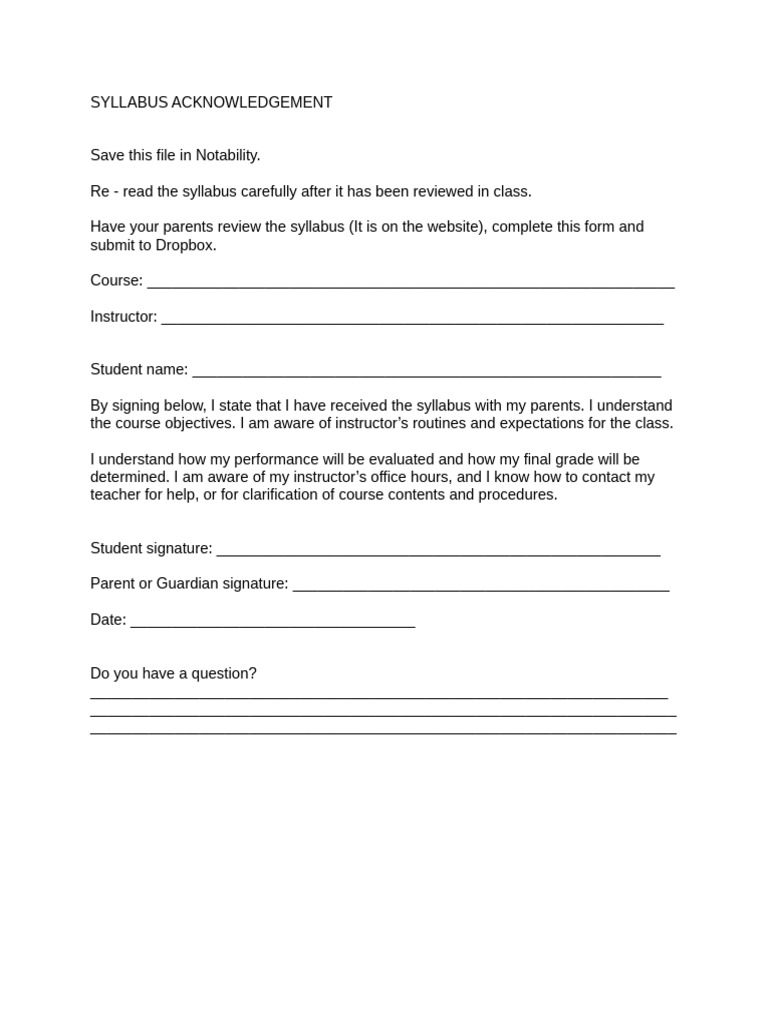 Syllabus Acknowledgement Form | PDF