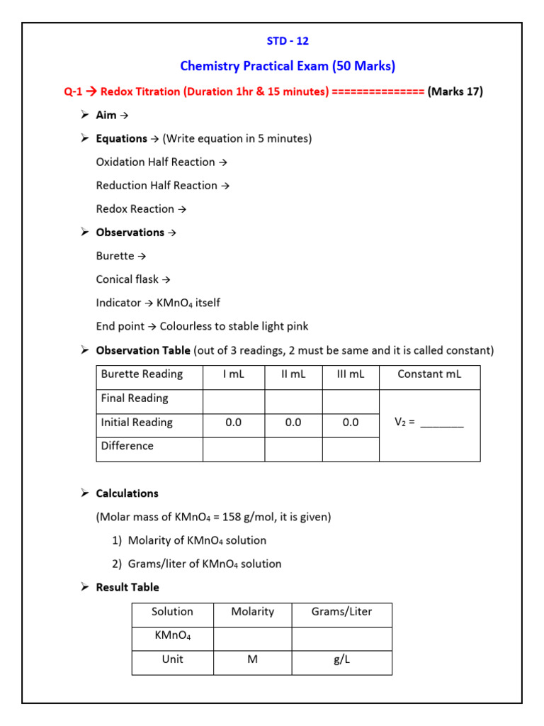 Chemistry Practical Exam Format | PDF
