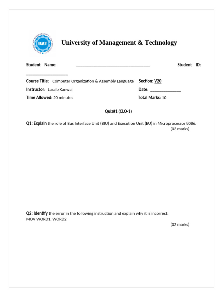 8086 Microprocessor Quiz Questions | PDF