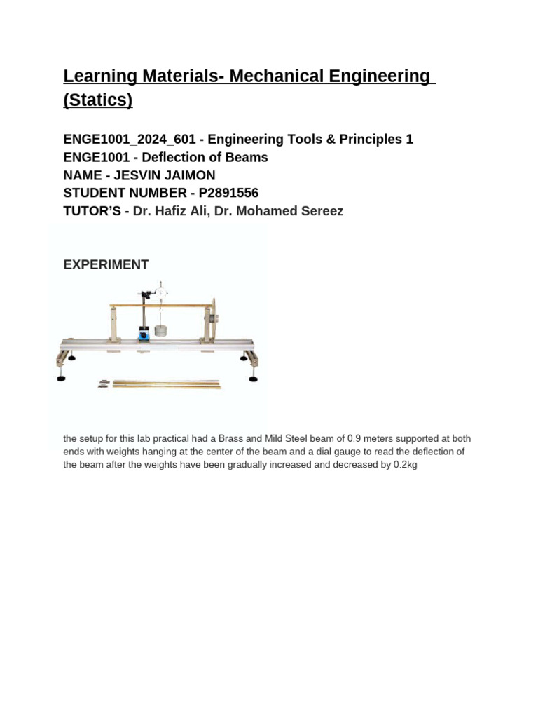 Mech Lab Report | PDF | Beam (Structure) | Mechanics