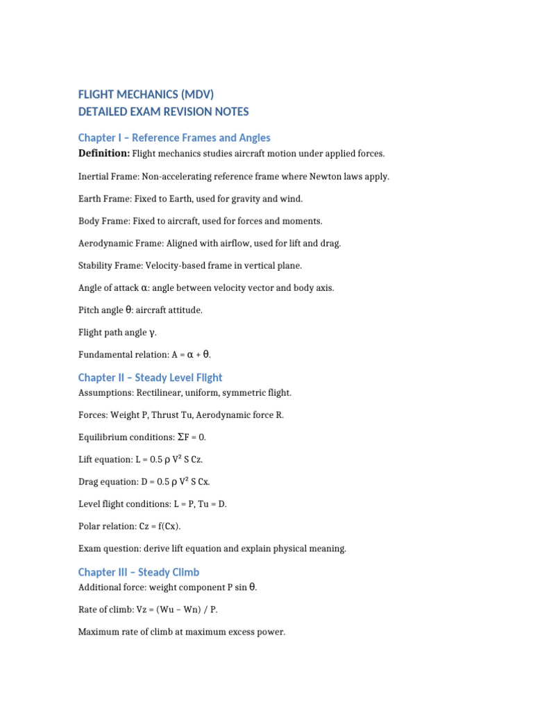 Flight Mechanics Exam Revision Notes | PDF | Force | Flight