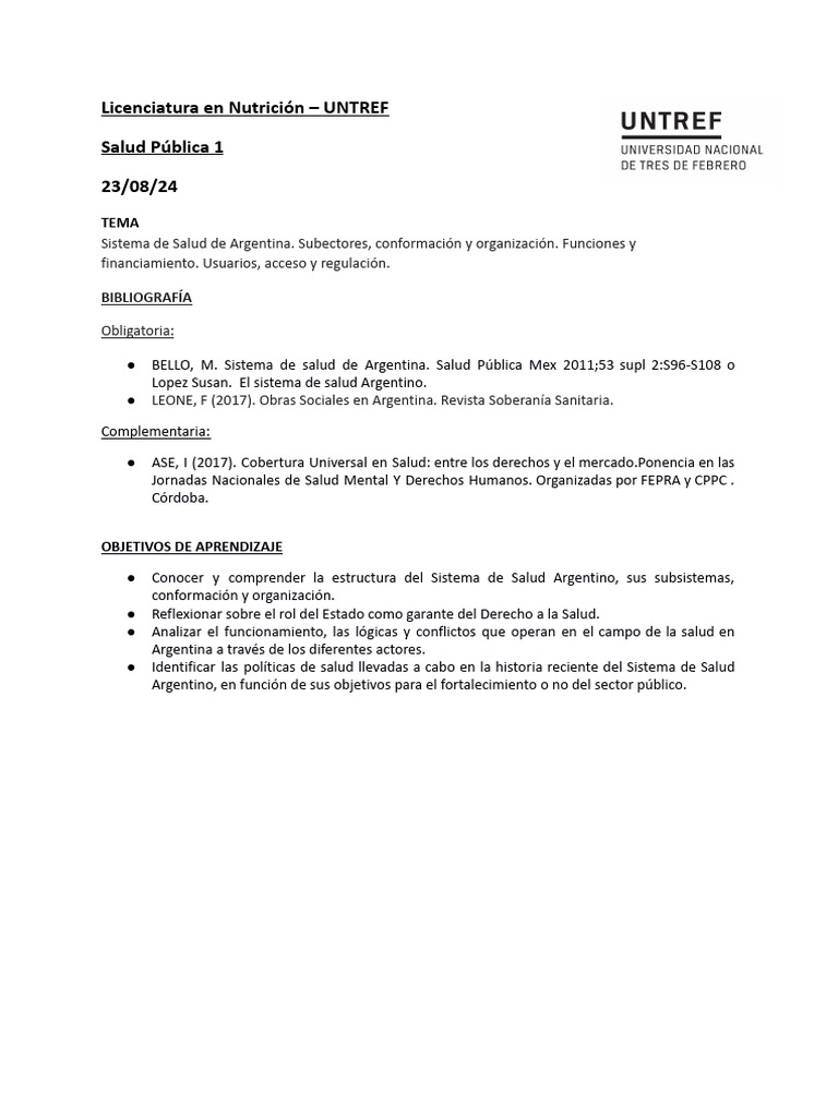 Sistema de Salud en Argentina: Estructura y Políticas | PDF